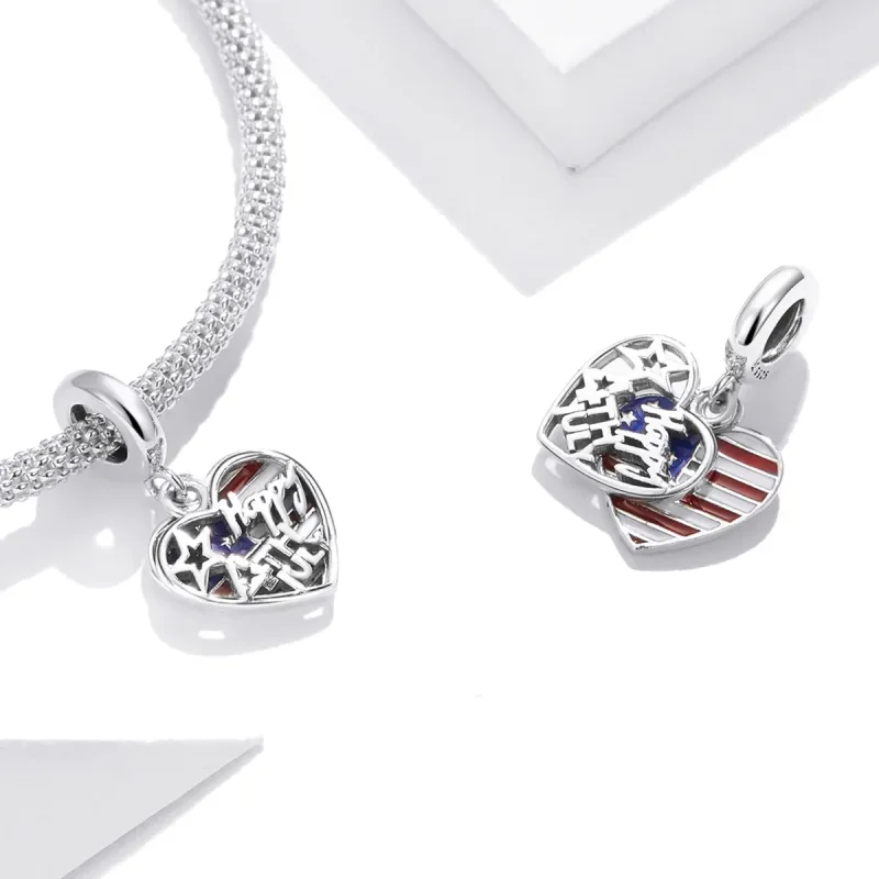 (image for) Pandora Style Silver Dangle Charm, American Independence Day, Multicolor Enamel - View 4