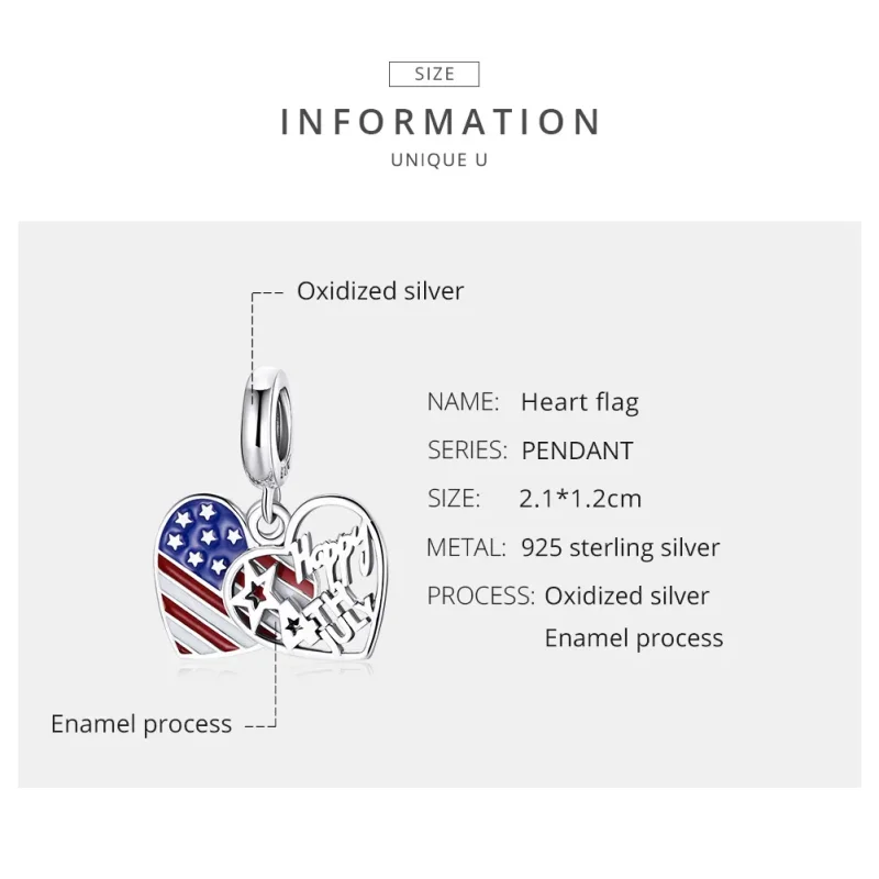 (image for) Pandora Style Silver Dangle Charm, American Independence Day, Multicolor Enamel - View 7