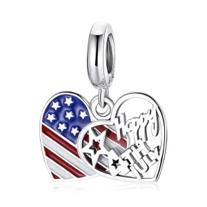 (image for) Pandora Style Silver Dangle Charm, American Independence Day, Multicolor Enamel - SCC1884