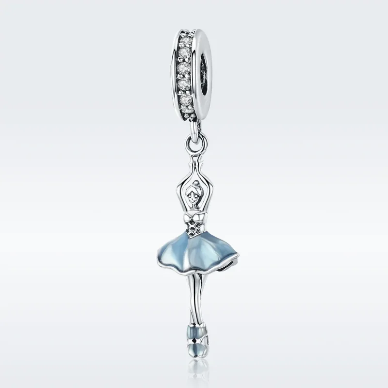 (image for) Pandora Style Silver Dangle Charm, Ballerina, Cyan Enamel - SCC514 - View 2