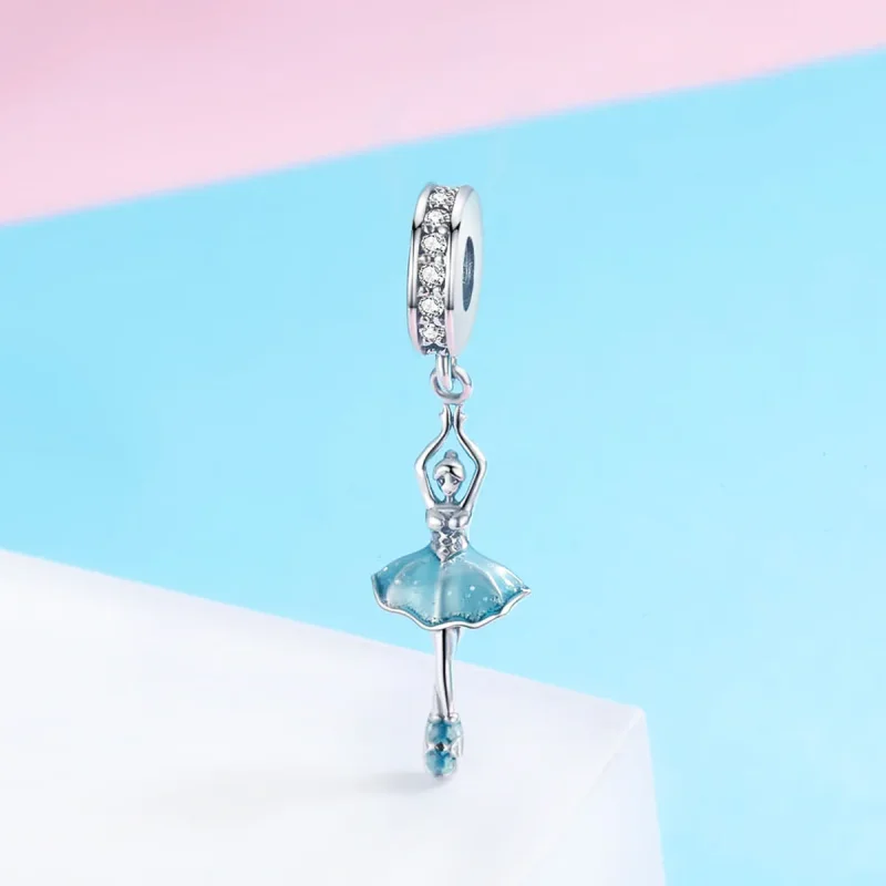 (image for) Pandora Style Silver Dangle Charm, Ballerina, Cyan Enamel - SCC514 - View 3