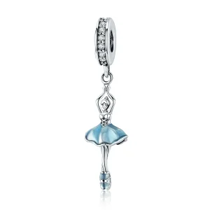 (image for) Pandora Style Silver Dangle Charm, Ballerina, Cyan Enamel - SCC514