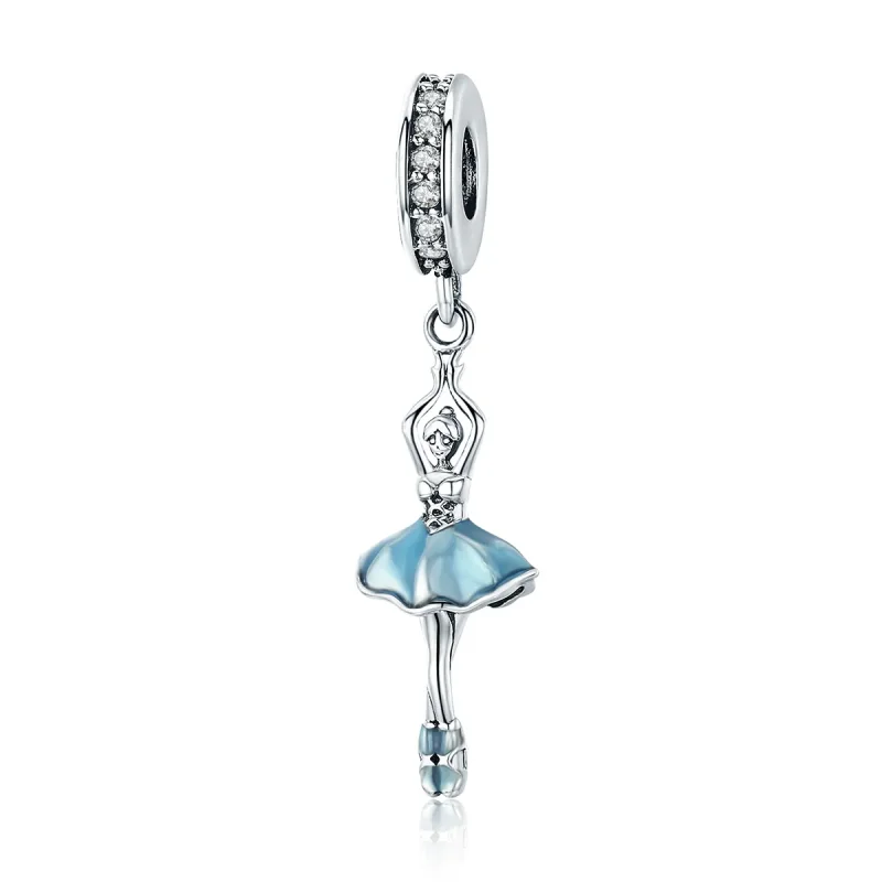 (image for) Pandora Style Silver Dangle Charm, Ballerina, Cyan Enamel - SCC514 - Product Image