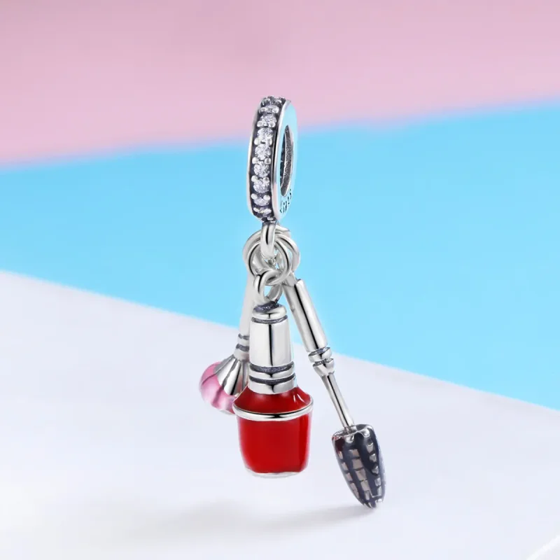 (image for) Pandora Style Silver Dangle Charm, Beautiful Artifacts Makeup, Multicolor Enamel - View 2