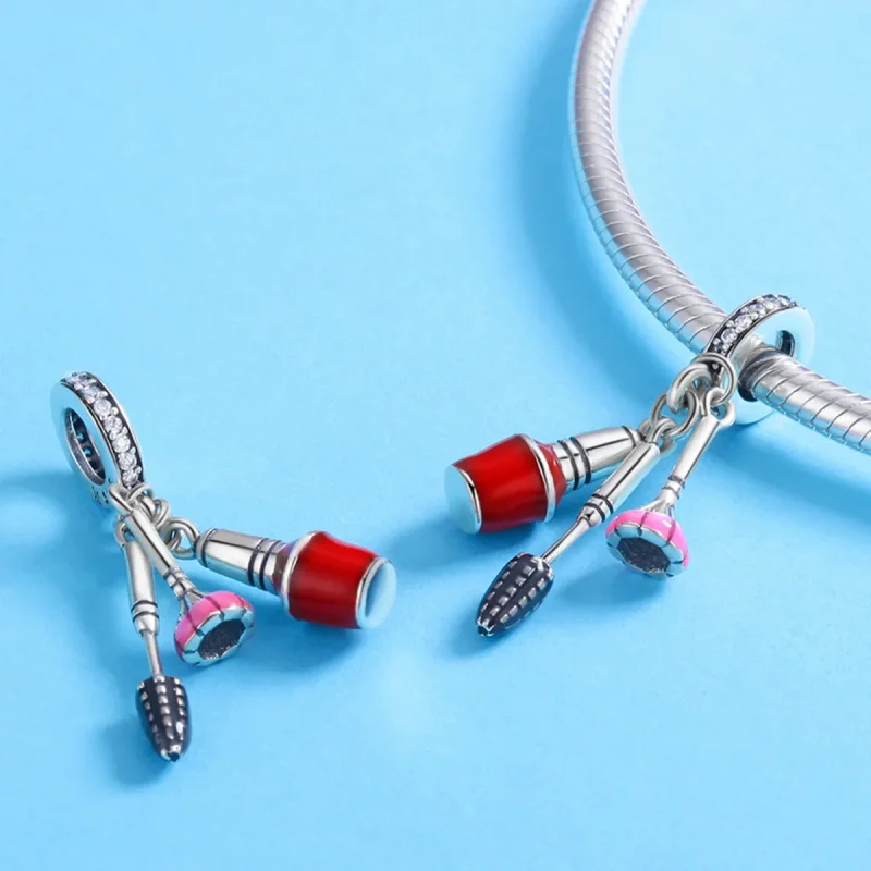 (image for) Pandora Style Silver Dangle Charm, Beautiful Artifacts Makeup, Multicolor Enamel - View 4