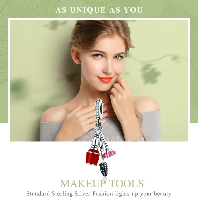 (image for) Pandora Style Silver Dangle Charm, Beautiful Artifacts Makeup, Multicolor Enamel - View 6