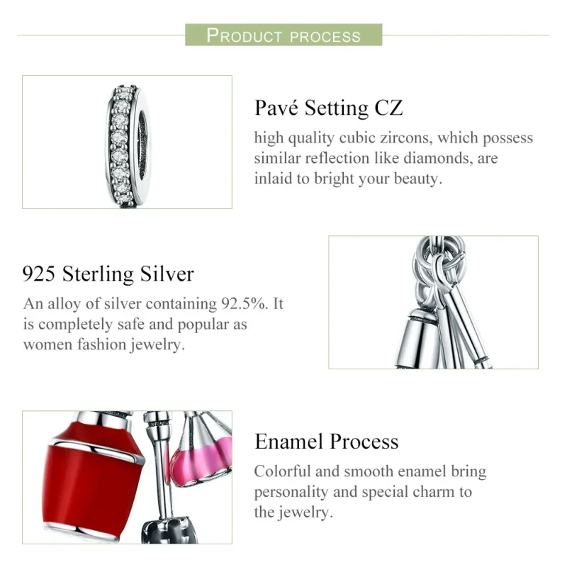(image for) Pandora Style Silver Dangle Charm, Beautiful Artifacts Makeup, Multicolor Enamel - View 7