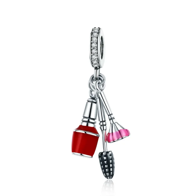 (image for) Pandora Style Silver Dangle Charm, Beautiful Artifacts Makeup, Multicolor Enamel - SCC785 - Product Image