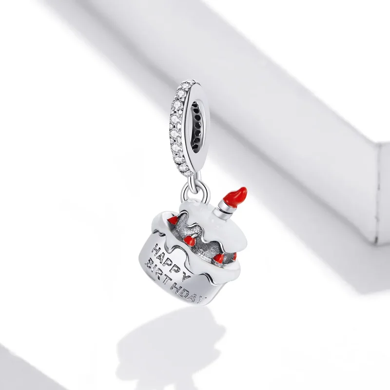 (image for) Pandora Style Silver Dangle Charm, Birthday Cake, Red Enamel - SCC1848 - View 2