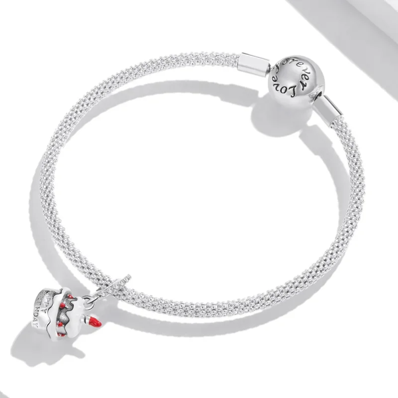 (image for) Pandora Style Silver Dangle Charm, Birthday Cake, Red Enamel - SCC1848 - View 3