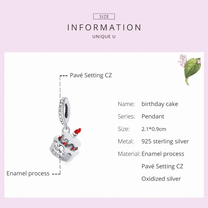 (image for) Pandora Style Silver Dangle Charm, Birthday Cake, Red Enamel - SCC1848 - View 5