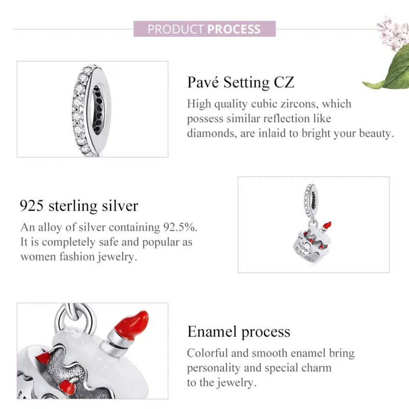 (image for) Pandora Style Silver Dangle Charm, Birthday Cake, Red Enamel - SCC1848 - View 6