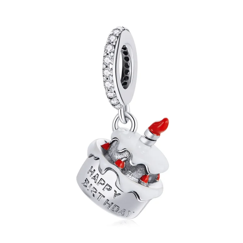 (image for) Pandora Style Silver Dangle Charm, Birthday Cake, Red Enamel - SCC1848 - Product Image