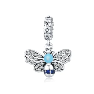 (image for) Pandora Style Silver Dangle Charm, Blue Bee, Cyan Enamel - SCC1480