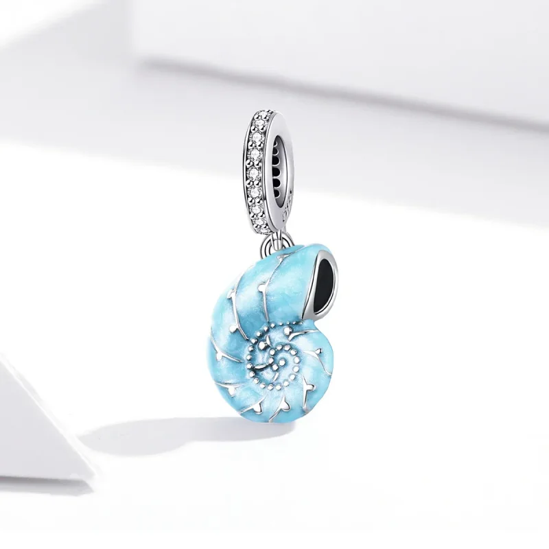(image for) Pandora Style Silver Dangle Charm, Blue Conch, Cyan Enamel - SCC1560 - View 3