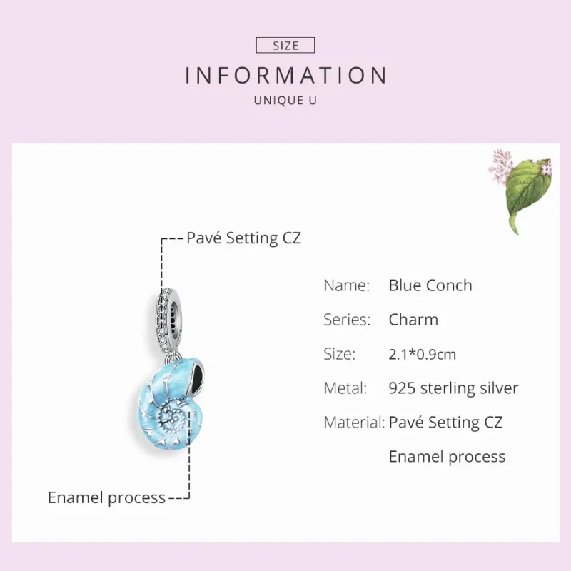 (image for) Pandora Style Silver Dangle Charm, Blue Conch, Cyan Enamel - SCC1560 - View 7