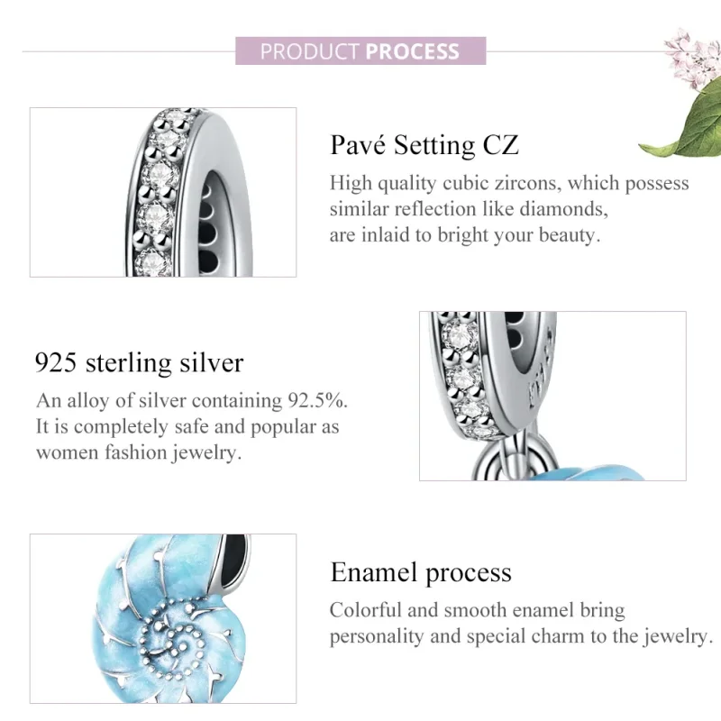 (image for) Pandora Style Silver Dangle Charm, Blue Conch, Cyan Enamel - SCC1560 - View 8