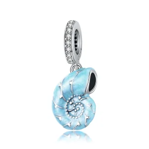 (image for) Pandora Style Silver Dangle Charm, Blue Conch, Cyan Enamel - SCC1560