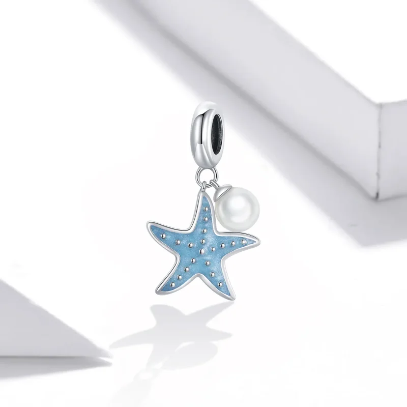 (image for) Pandora Style Silver Dangle Charm, Blue Starfish, Cyan Enamel - SCC1807 - View 2