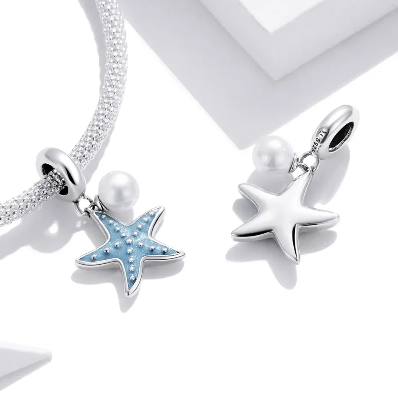 (image for) Pandora Style Silver Dangle Charm, Blue Starfish, Cyan Enamel - SCC1807 - View 4