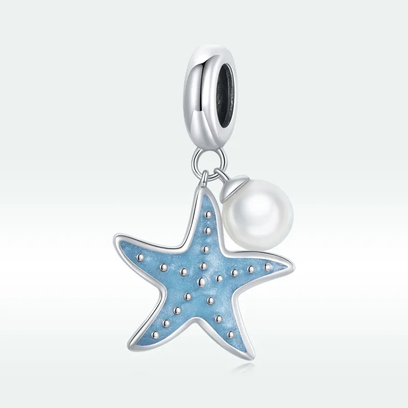 (image for) Pandora Style Silver Dangle Charm, Blue Starfish, Cyan Enamel - SCC1807 - View 5