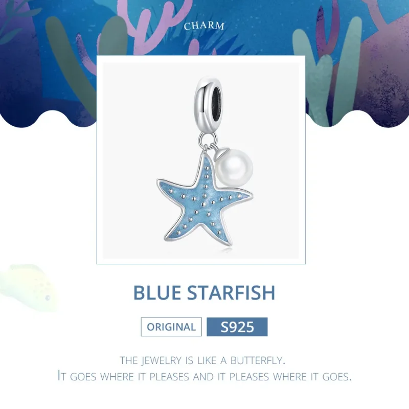 (image for) Pandora Style Silver Dangle Charm, Blue Starfish, Cyan Enamel - SCC1807 - View 6
