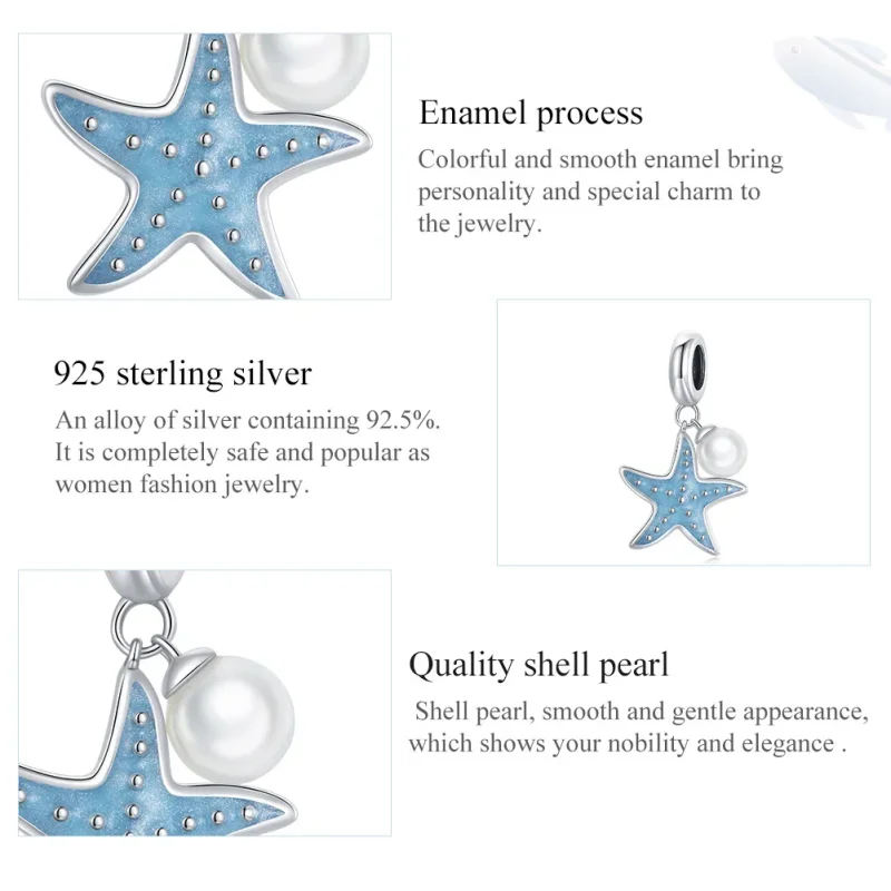 (image for) Pandora Style Silver Dangle Charm, Blue Starfish, Cyan Enamel - SCC1807 - View 7