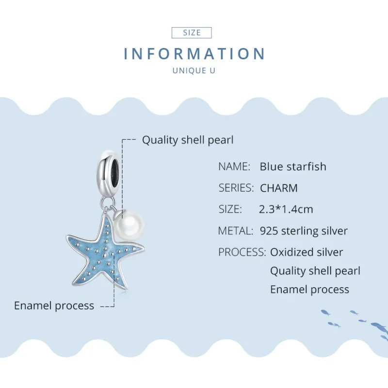 (image for) Pandora Style Silver Dangle Charm, Blue Starfish, Cyan Enamel - SCC1807 - View 8
