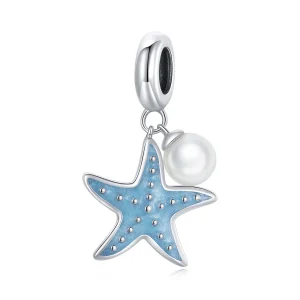 (image for) Pandora Style Silver Dangle Charm, Blue Starfish, Cyan Enamel - SCC1807