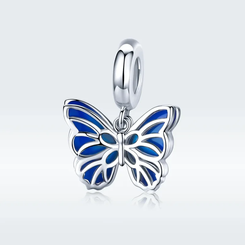 (image for) Pandora Style Silver Dangle Charm, Butterfly, Blue Enamel - BSC149 - View 5