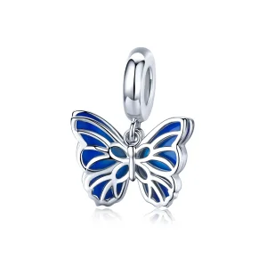 (image for) Pandora Style Silver Dangle Charm, Butterfly, Blue Enamel - BSC149