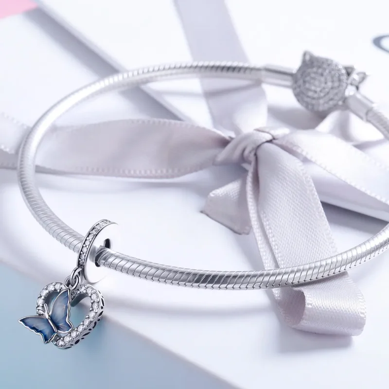 (image for) Pandora Style Silver Dangle Charm, Butterfly Dream, Blue Enamel - SCC818 - View 4