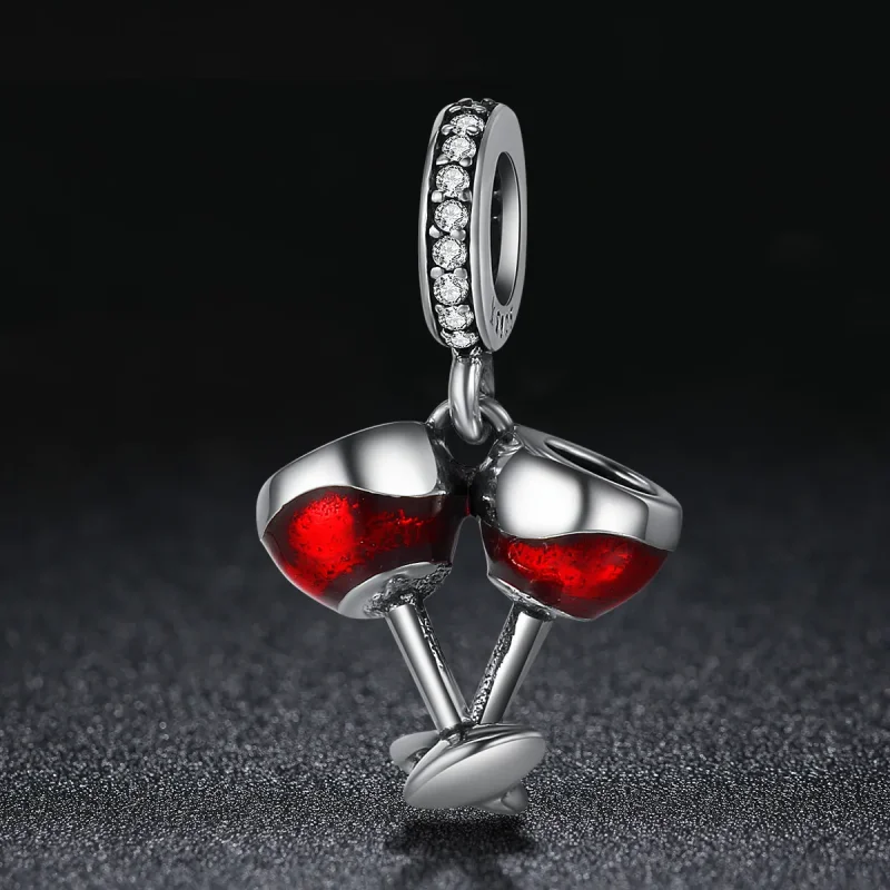 (image for) Pandora Style Silver Dangle Charm, Cheers, Red Enamel - SCC478 - View 2
