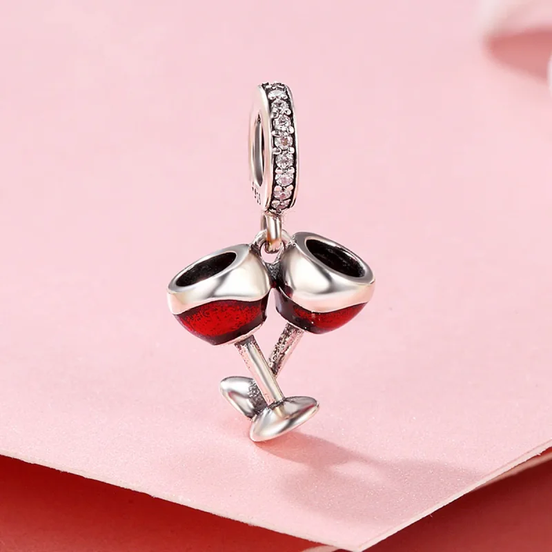 (image for) Pandora Style Silver Dangle Charm, Cheers, Red Enamel - SCC478 - View 3