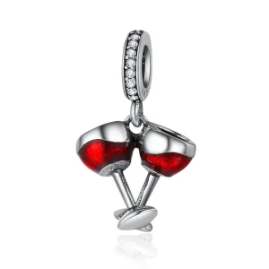 (image for) Pandora Style Silver Dangle Charm, Cheers, Red Enamel - SCC478