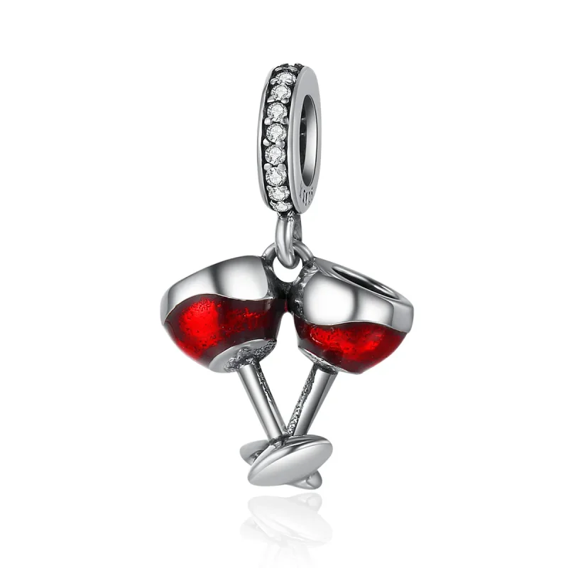(image for) Pandora Style Silver Dangle Charm, Cheers, Red Enamel - SCC478 - Product Image