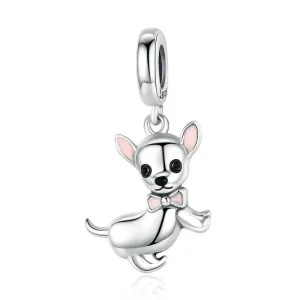 (image for) Pandora Style Silver Dangle Charm, Chihuahua, Pink Enamel - SCC1317