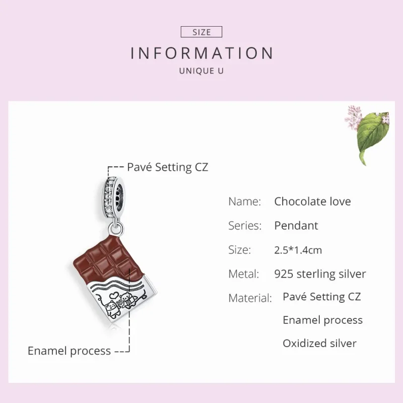 (image for) Pandora Style Silver Dangle Charm, Chocolate Love, Brown Enamel - SCC1782 - View 7