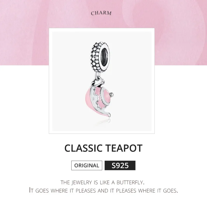 (image for) Pandora Style Silver Dangle Charm, Classic Teapot, Pink Enamel - SCC1492 - View 6