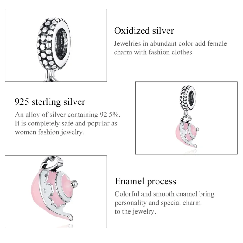 (image for) Pandora Style Silver Dangle Charm, Classic Teapot, Pink Enamel - SCC1492 - View 7