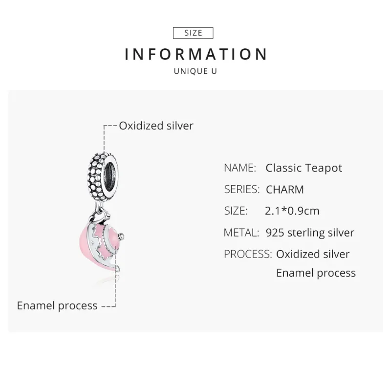 (image for) Pandora Style Silver Dangle Charm, Classic Teapot, Pink Enamel - SCC1492 - View 8