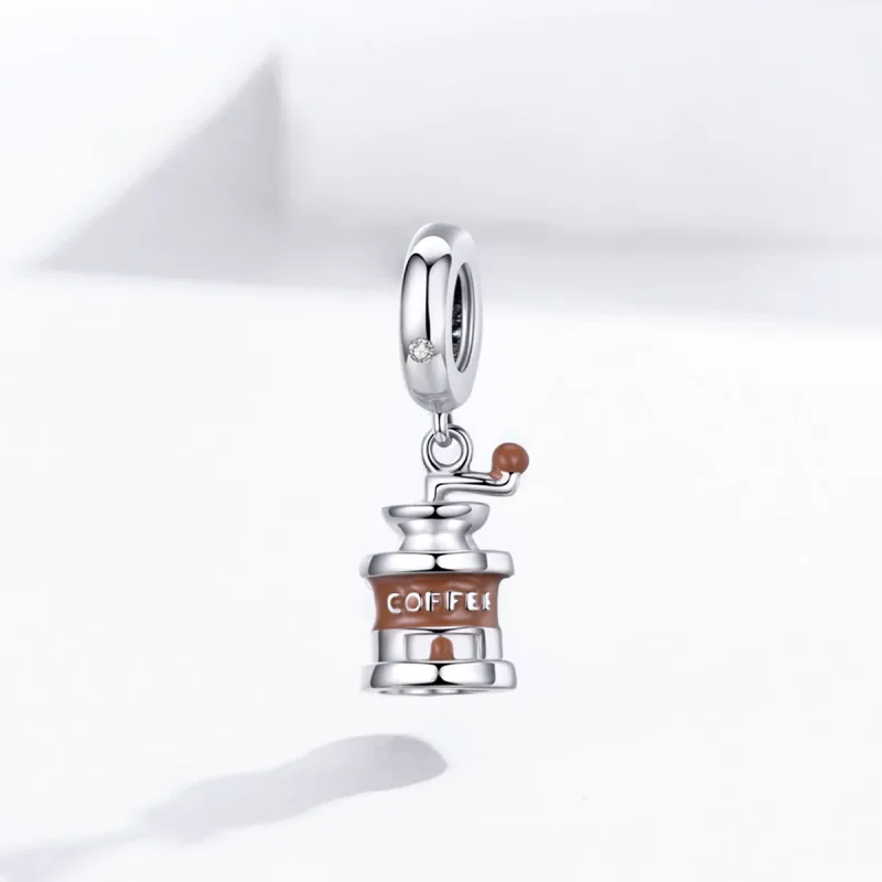 (image for) Pandora Style Silver Dangle Charm, Coffee Grinder, Brown Enamel - BSC170 - View 2