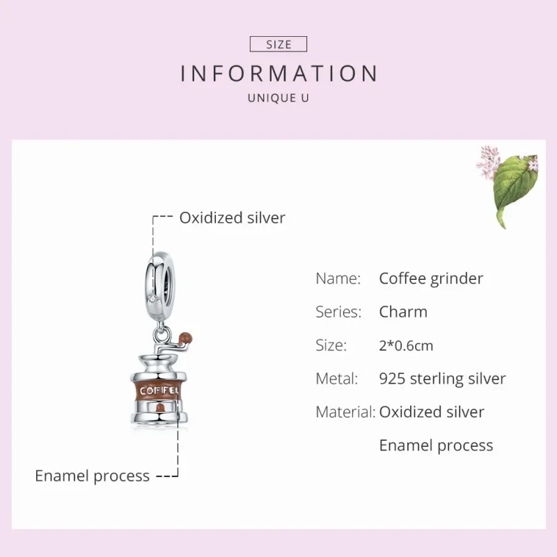 (image for) Pandora Style Silver Dangle Charm, Coffee Grinder, Brown Enamel - BSC170 - View 7