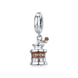(image for) Pandora Style Silver Dangle Charm, Coffee Grinder, Brown Enamel - BSC170