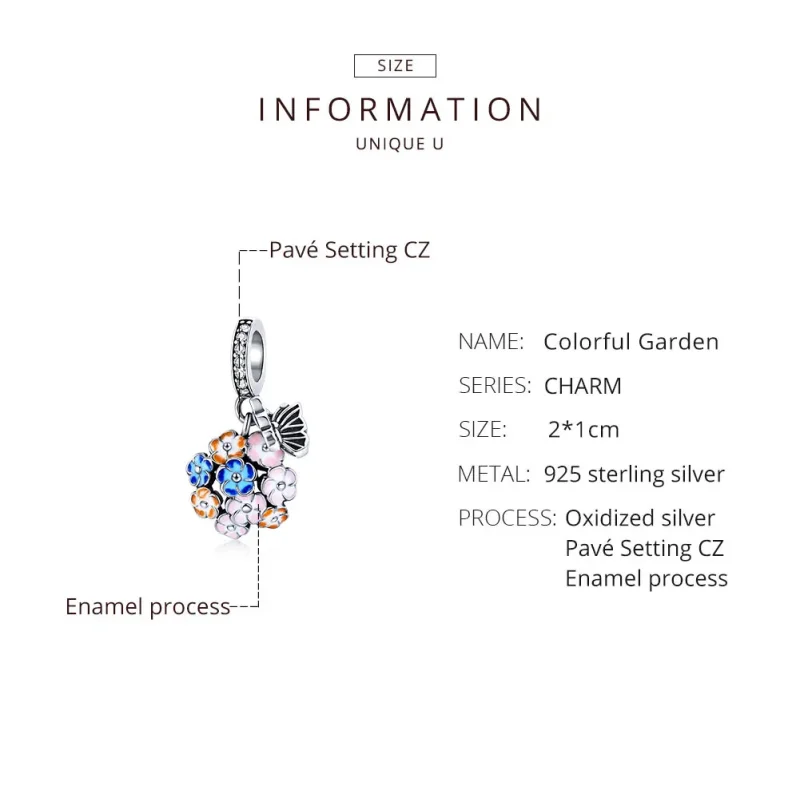 (image for) Pandora Style Silver Dangle Charm, Colorful Garden, Multicolor Enamel - SCC1702 - View 8