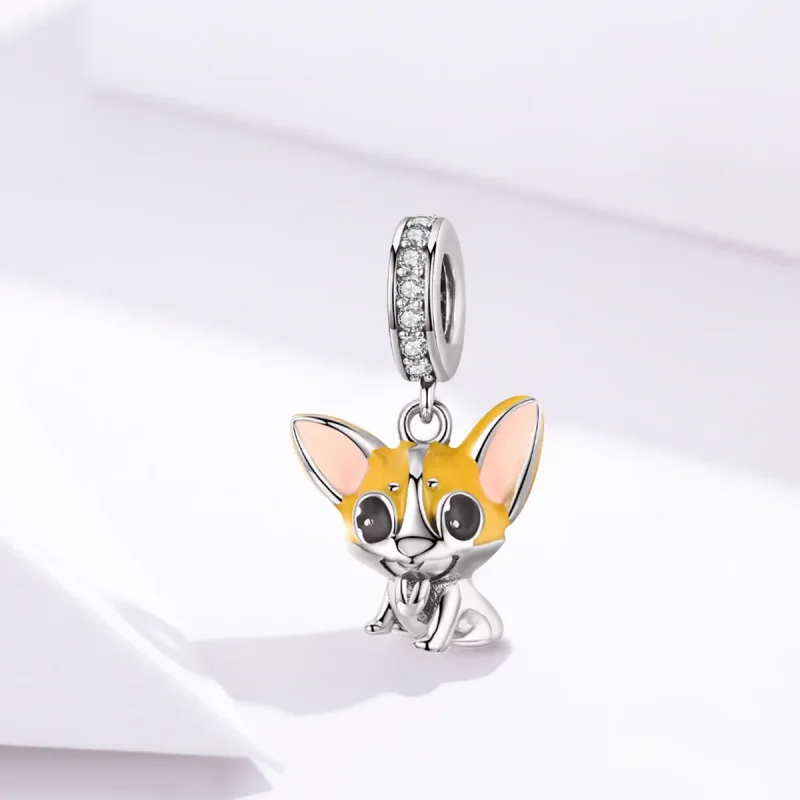 (image for) Pandora Style Silver Dangle Charm, Corgi, Orange Enamel - BSC078 - View 2