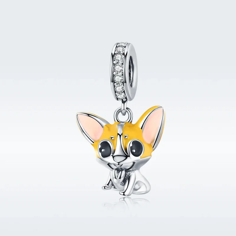 (image for) Pandora Style Silver Dangle Charm, Corgi, Orange Enamel - BSC078 - View 5