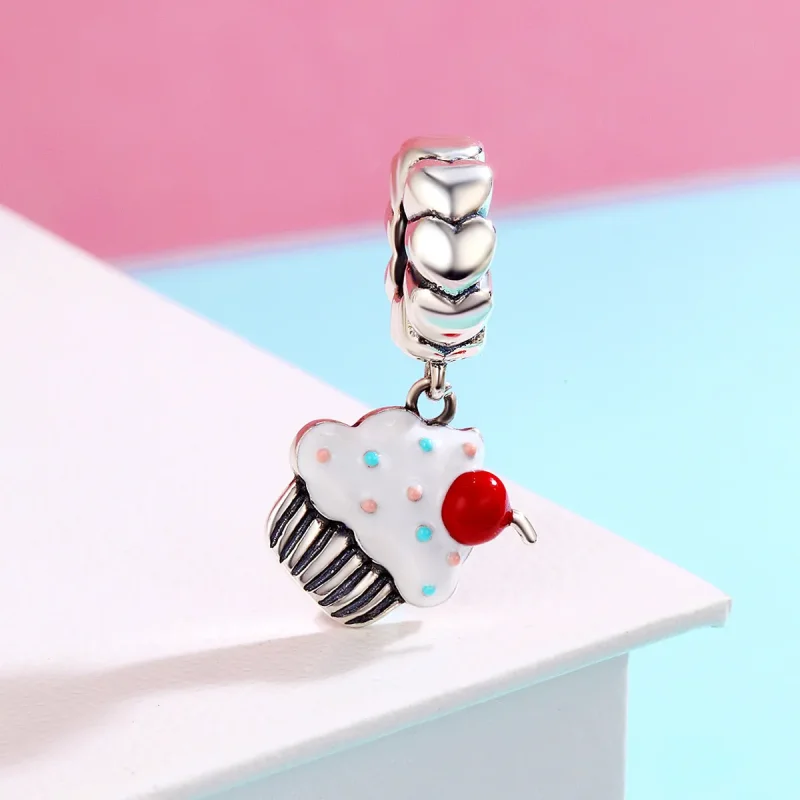 (image for) Pandora Style Silver Dangle Charm, Cupcakes, Multicolor Enamel - SCC350 - View 3