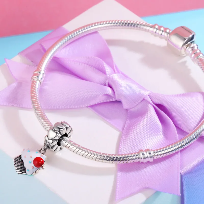 (image for) Pandora Style Silver Dangle Charm, Cupcakes, Multicolor Enamel - SCC350 - View 4