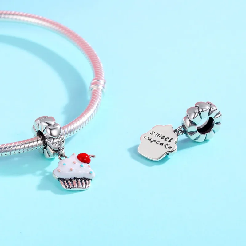 (image for) Pandora Style Silver Dangle Charm, Cupcakes, Multicolor Enamel - SCC350 - View 5